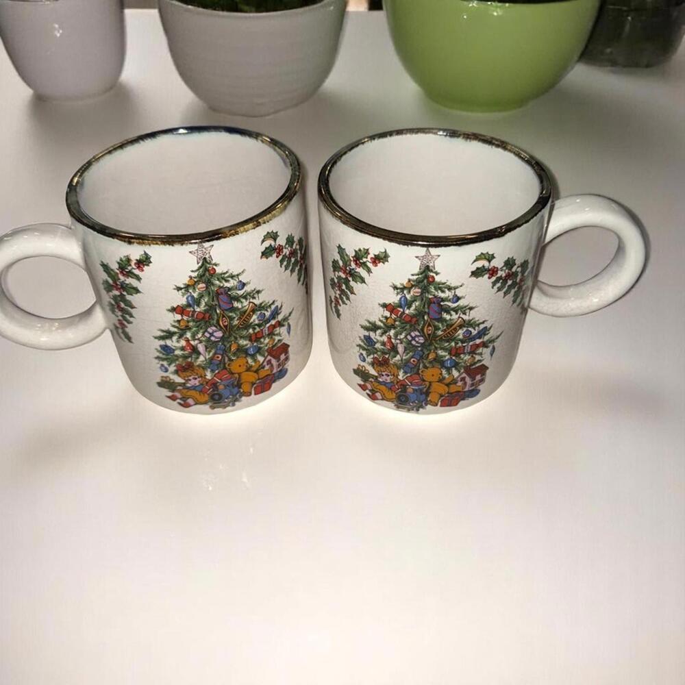 Arthur Wood England Coffee Mugs Cups Christmas Tree Set of 2